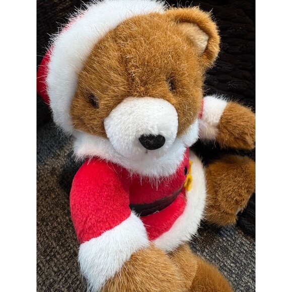 Vintage Musical Jingle Bells 1993 Dakin Santa Teddy Bear Plush 8" Polyester Bro - Picture 1 of 6